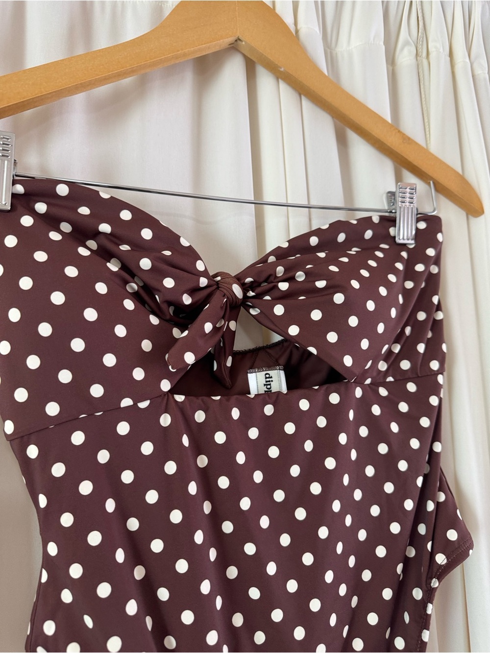 Dippin' Daisy's Devon Brown Polka Dot Strapless Knotted One-Piece Swimsuit Sz M - Picture 4 of 8